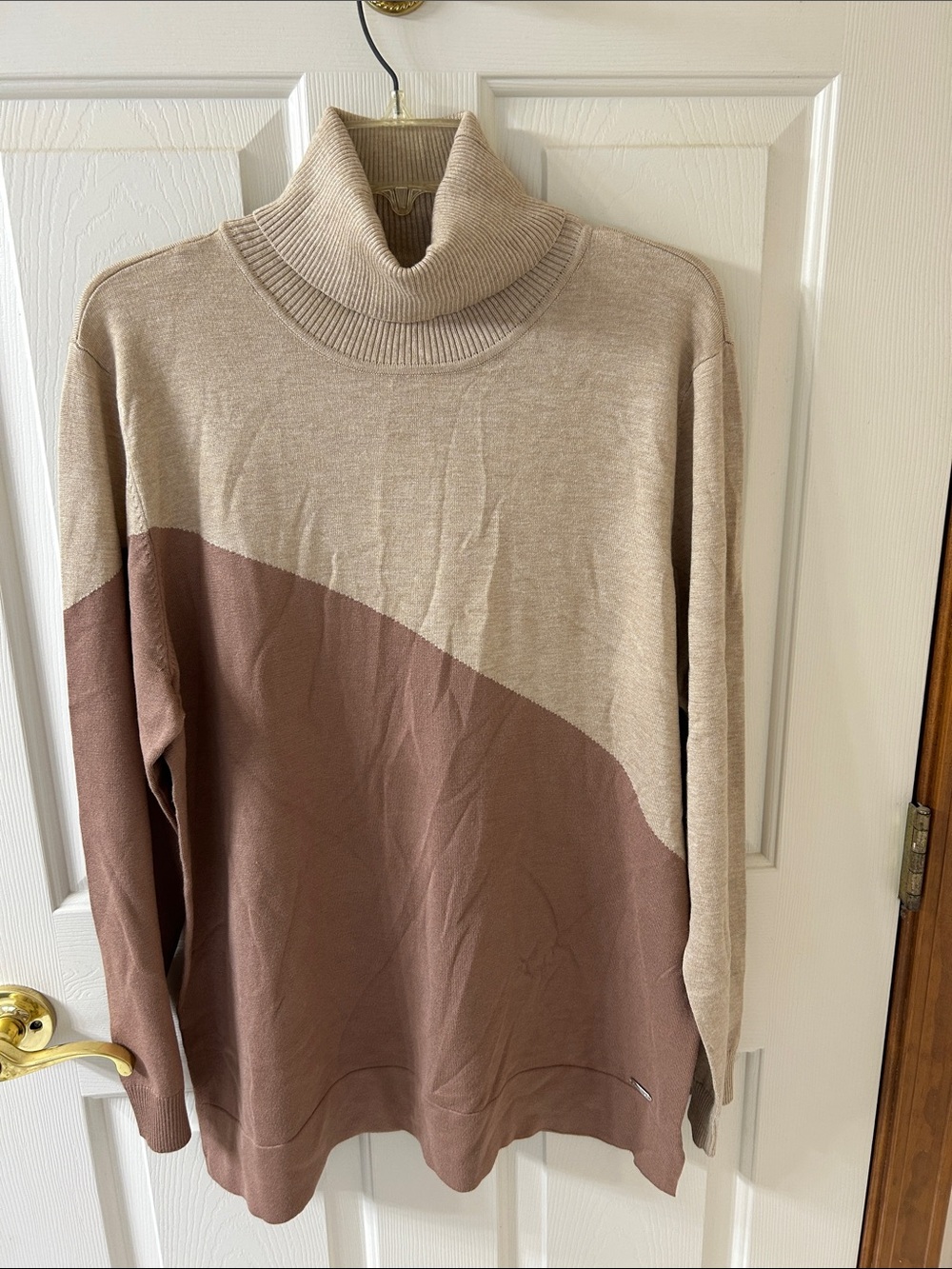 Calvin Klein Beige and Brown Turtleneck Sweater